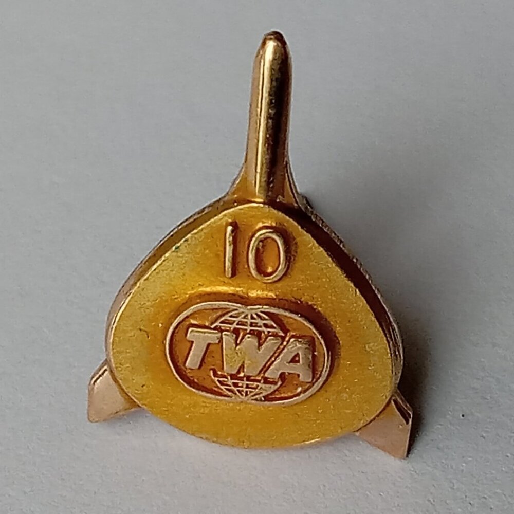 TWA Gold Filled Pin, Trans World Airlines Collectible 10 Year Service Pin